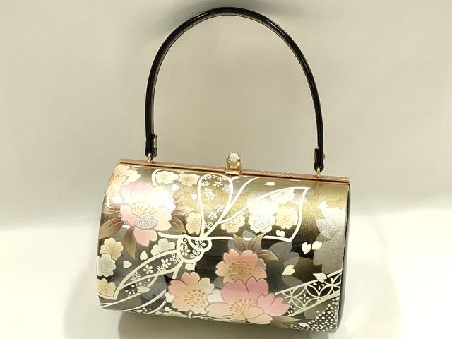 平和屋着物▼和装小物　和装バッグ　振袖用　ハンドバッグ　エナメル　花柄　金銀彩　暈し　逸品　AABJ8949ay