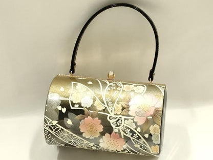 平和屋着物▼和装小物　和装バッグ　振袖用　ハンドバッグ　エナメル　花柄　金銀彩　暈し　逸品　AABJ8949ay
