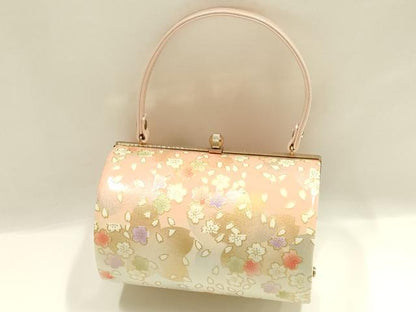 平和屋着物▼和装小物　和装バッグ　振袖用　ハンドバッグ　エナメル　舞花文　桜　金彩　暈し　逸品　AABJ8952ay