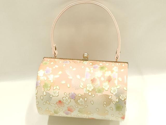 平和屋着物▼和装小物　和装バッグ　振袖用　ハンドバッグ　エナメル　舞花文　桜　金彩　暈し　逸品　AABJ8952ay