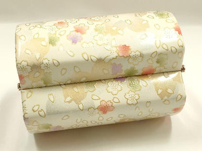 平和屋着物▼和装小物　和装バッグ　振袖用　ハンドバッグ　エナメル　舞花文　桜　金彩　暈し　逸品　AABJ8952ay