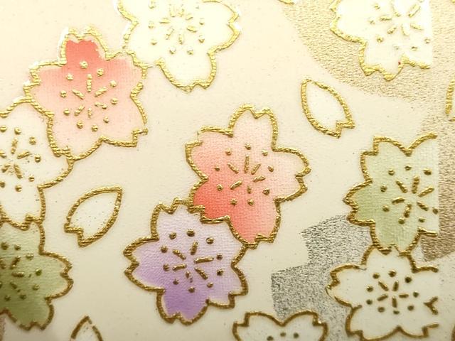 平和屋着物▼和装小物　和装バッグ　振袖用　ハンドバッグ　エナメル　舞花文　桜　金彩　暈し　逸品　AABJ8952ay