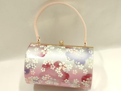 平和屋着物▼和装小物　和装バッグ　振袖用　ハンドバッグ　エナメル　舞花文　銀彩　暈し　逸品　AABJ8954ay