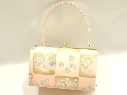 平和屋着物▼和装小物　和装バッグ　振袖用　ハンドバッグ　MICHELE MARTUCCI　エナメル　市松花文　金銀彩　逸品　AABJ8955ay