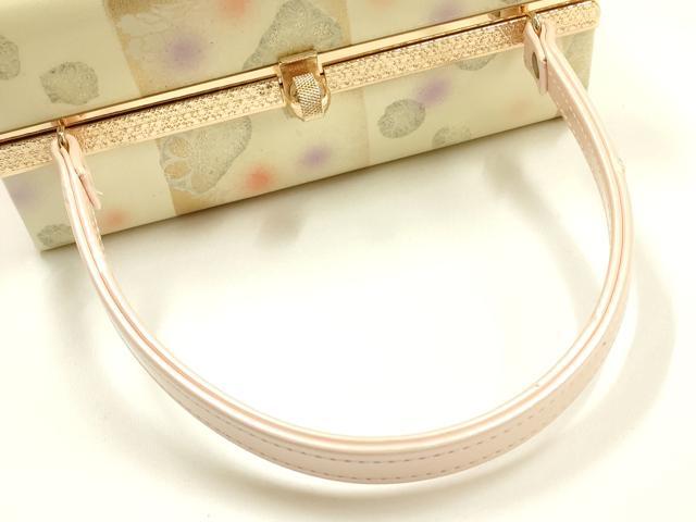 平和屋着物▼和装小物　和装バッグ　振袖用　ハンドバッグ　MICHELE MARTUCCI　エナメル　市松花文　金銀彩　逸品　AABJ8955ay