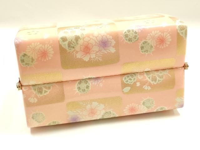 平和屋着物▼和装小物　和装バッグ　振袖用　ハンドバッグ　MICHELE MARTUCCI　エナメル　市松花文　金銀彩　逸品　AABJ8955ay