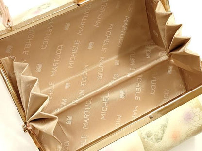 平和屋着物▼和装小物　和装バッグ　振袖用　ハンドバッグ　MICHELE MARTUCCI　エナメル　市松花文　金銀彩　逸品　AABJ8955ay