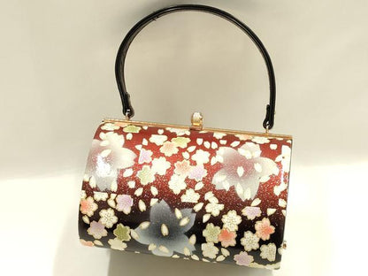 平和屋着物▼和装小物　和装バッグ　振袖用　ハンドバッグ　エナメル　舞花文　桜　金彩　暈し　逸品　AABJ8958ay