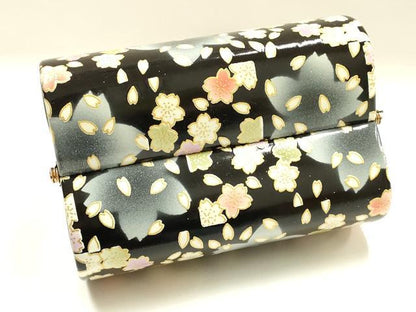 平和屋着物▼和装小物　和装バッグ　振袖用　ハンドバッグ　エナメル　舞花文　桜　金彩　暈し　逸品　AABJ8958ay