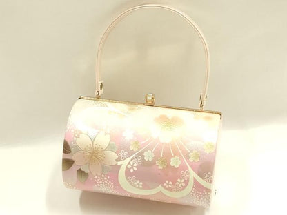 平和屋着物▼和装小物　和装バッグ　振袖用　ハンドバッグ　エナメル　舞花文　桜　金彩　暈し　逸品　AABJ8959ay