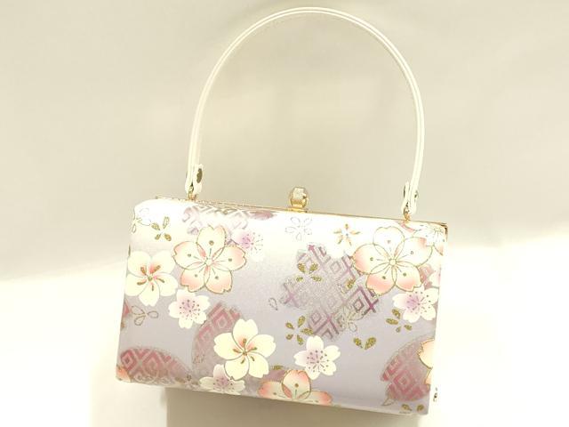 平和屋着物▼和装小物　和装バッグ　振袖用　ハンドバッグ　エナメル　舞花文　桜　金彩　逸品　AABJ8960ay