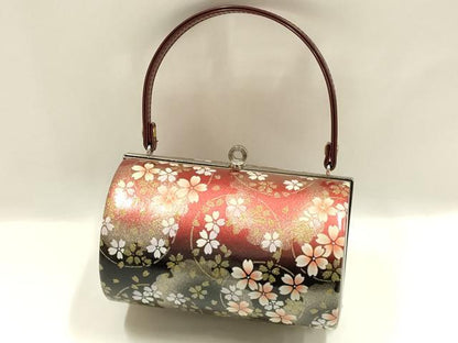 平和屋着物▼和装小物　和装バッグ　振袖用　ハンドバッグ　エナメル　舞花文　桜　金彩　暈し　逸品　AABJ8961ay