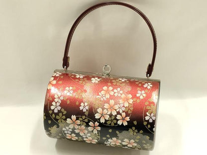 平和屋着物▼和装小物　和装バッグ　振袖用　ハンドバッグ　エナメル　舞花文　桜　金彩　暈し　逸品　AABJ8961ay