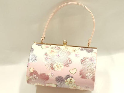 平和屋着物▼和装小物　和装バッグ　振袖用　ハンドバッグ　エナメル　舞花文　桜　金銀彩　暈し　逸品　AABJ8962ay