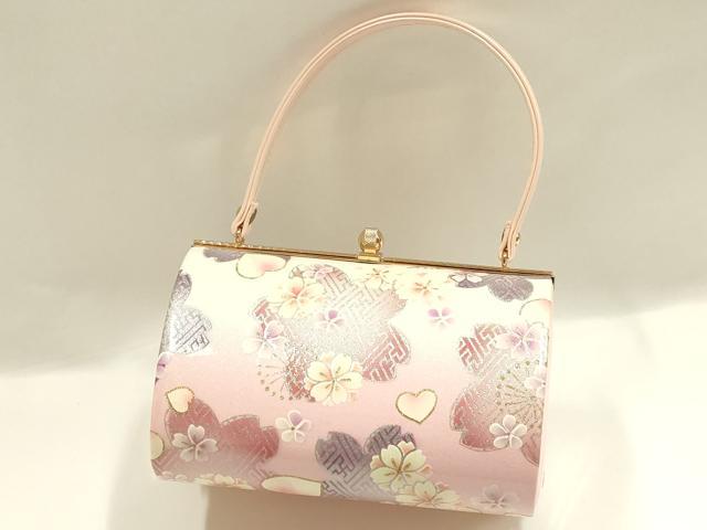 平和屋着物▼和装小物　和装バッグ　振袖用　ハンドバッグ　エナメル　舞花文　桜　金銀彩　暈し　逸品　AABJ8962ay