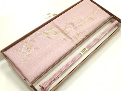 平和屋着物●和装小物　帯締め・帯揚げセット　平組　草花文　金糸　金彩　逸品　未使用　AABJ8973ay