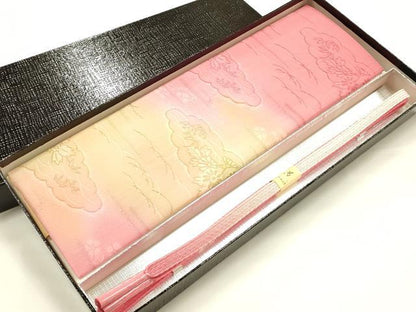 平和屋着物●和装小物　帯締め・帯揚げセット　平組　雲取り花地紋　金糸　暈し染め　花やわらぎ　正絹　逸品　未使用　AABJ8977ay