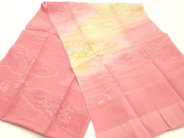 平和屋着物●和装小物　帯締め・帯揚げセット　平組　雲取り花地紋　金糸　暈し染め　花やわらぎ　正絹　逸品　未使用　AABJ8977ay