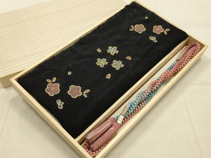 平和屋本店●和装小物　振袖用帯締め・帯揚げセット　総絞り　舞花文　金糸　金彩　撚り房　京ぜんび　逸品　未使用　AABJ8979ay
