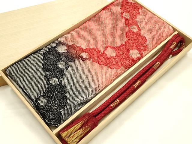 平和屋本店●和装小物　振袖用帯締め・帯揚げセット　総絞り　花柄　金糸　暈し染め　撚り房　逸品　AABJ8980ay