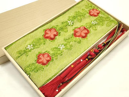 平和屋本店●和装小物　振袖用帯締め・帯揚げセット　丸ぐけ　刺繍　装飾　小田巻　総絞り　枝垂れ花文　金糸　撚り房　逸品　AABJ8983ay