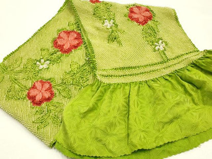 平和屋本店●和装小物　振袖用帯締め・帯揚げセット　丸ぐけ　刺繍　装飾　小田巻　総絞り　枝垂れ花文　金糸　撚り房　逸品　AABJ8983ay