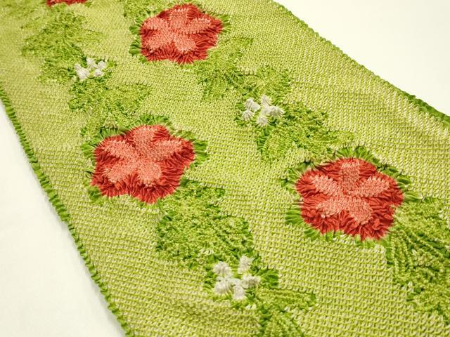 平和屋本店●和装小物　振袖用帯締め・帯揚げセット　丸ぐけ　刺繍　装飾　小田巻　総絞り　枝垂れ花文　金糸　撚り房　逸品　AABJ8983ay
