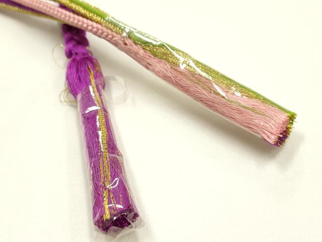 平和屋本店●和装小物　振袖用帯締め・帯揚げセット　装飾　パール　総絞り　花柄　桜　金糸　金彩　逸品　未使用品あり　AABJ8988ay