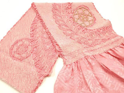 平和屋本店●和装小物　振袖用帯締め・帯揚げセット　総絞り　花柄　金糸　金彩　逸品　未使用　AABJ8989ay