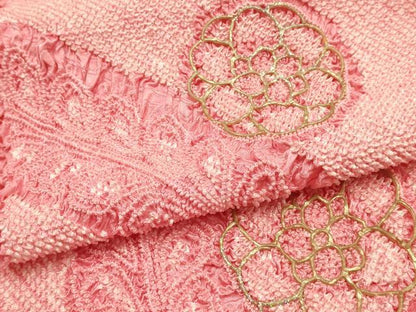 平和屋本店●和装小物　振袖用帯締め・帯揚げセット　総絞り　花柄　金糸　金彩　逸品　未使用　AABJ8989ay