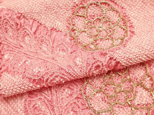 平和屋本店●和装小物　振袖用帯締め・帯揚げセット　総絞り　花柄　金糸　金彩　逸品　未使用　AABJ8989ay