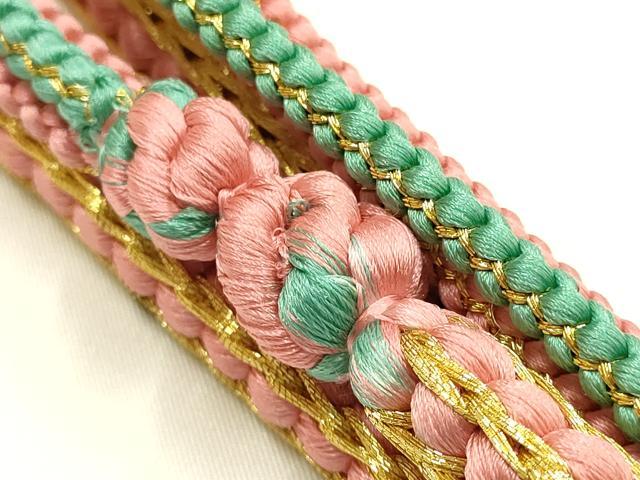 平和屋本店●和装小物　振袖用帯締め・帯揚げセット　総絞り　花柄　金糸　金彩　逸品　未使用　AABJ8989ay