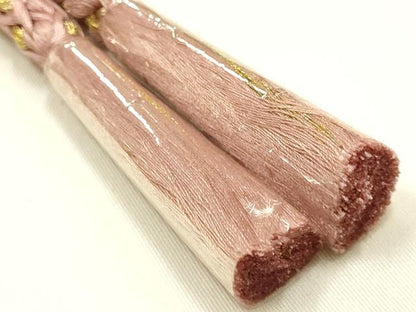 平和屋本店●和装小物　振袖用帯締め・帯揚げセット　装飾　ラインストーン　総絞り　舞花文　金糸　金彩　逸品　未使用　AABJ8991ay