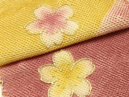 平和屋本店●和装小物　振袖用帯締め・帯揚げセット　装飾　ラインストーン　総絞り　舞花文　金糸　金彩　逸品　未使用　AABJ8991ay
