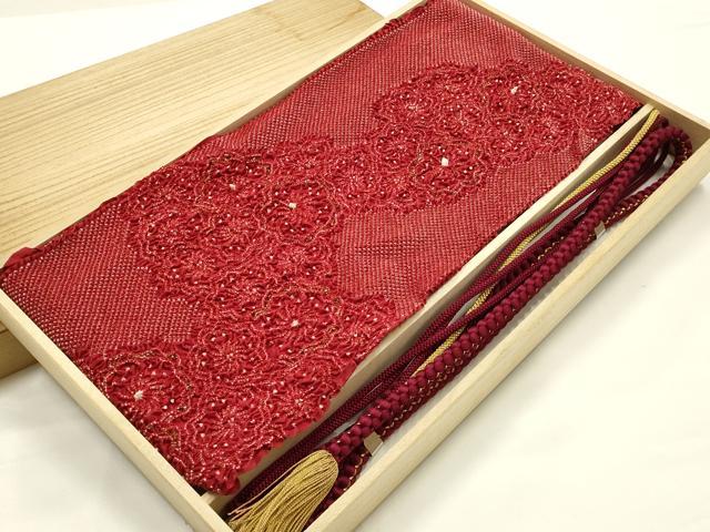 平和屋本店●和装小物　振袖用帯締め・帯揚げセット　総絞り　花柄　金糸　金彩　撚り房　逸品　AABJ9000ay