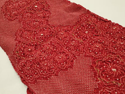 平和屋本店●和装小物　振袖用帯締め・帯揚げセット　総絞り　花柄　金糸　金彩　撚り房　逸品　AABJ9000ay