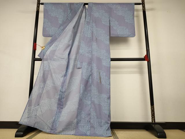 平和屋着物＊夏物　小紋　絽　幾何学文様　洗える着物　AABJ9002jd