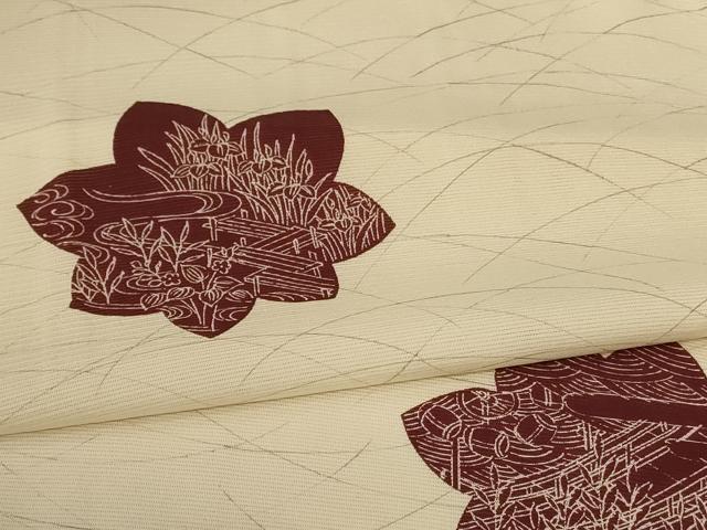 平和屋着物＊夏物　小紋　絽　風景花文　正絹　逸品　AABJ9004jd