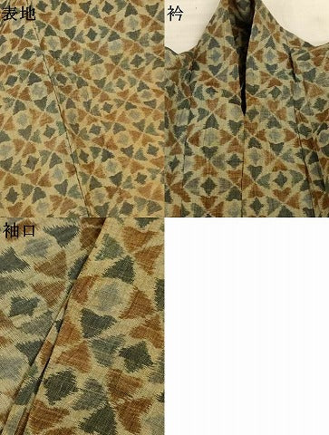 平和屋着物＊夏物　小千谷ちぢみ　幾何学文様　正絹　麻　逸品　AABJ9006jd
