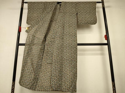 平和屋着物＊夏物　小千谷ちぢみ　幾何学文様　正絹　麻　逸品　AABJ9006jd