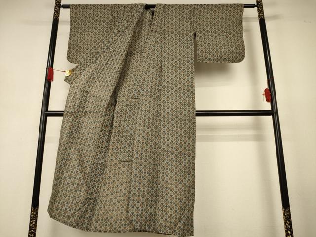 平和屋着物＊夏物　小千谷ちぢみ　幾何学文様　正絹　麻　逸品　AABJ9006jd