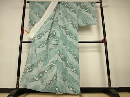 平和屋着物＊夏物　小紋　絽　草花文　洗える着物　AABJ9009jd
