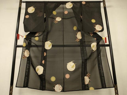 平和屋着物＊夏物　小紋　紗　飛鳥文　黒地　正絹　逸品　AABJ9012jd