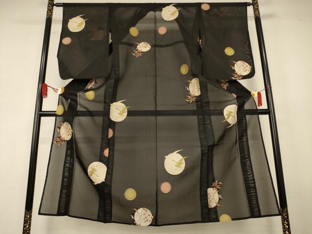 平和屋着物＊夏物　小紋　紗　飛鳥文　黒地　正絹　逸品　AABJ9012jd