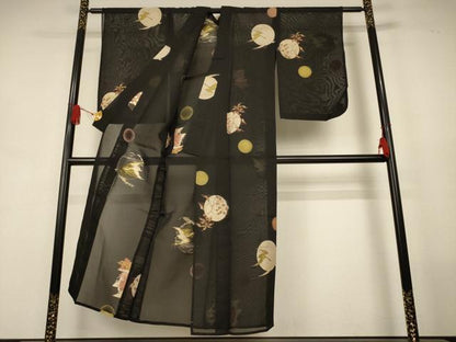 平和屋着物＊夏物　小紋　紗　飛鳥文　黒地　正絹　逸品　AABJ9012jd