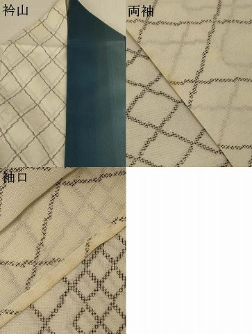 平和屋着物＊夏物　小紋　紗　片身替わり　格子　縞　洗える着物　AABJ9014jd