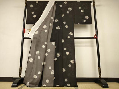 平和屋着物＊夏物　小紋　絽　枝花文　ロング丈　正絹　逸品　AABJ9017jd