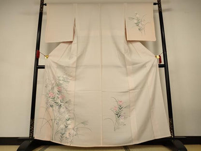 平和屋着物＊夏物　訪問着　縦絽　手描き　草花文　暈し染め　正絹　逸品　AABJ9025jd