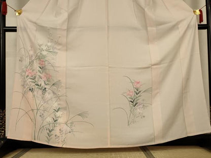 平和屋着物＊夏物　訪問着　縦絽　手描き　草花文　暈し染め　正絹　逸品　AABJ9025jd