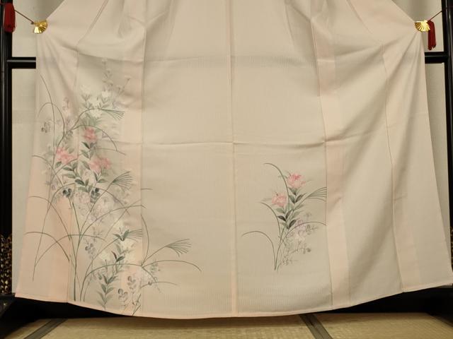 平和屋着物＊夏物　訪問着　縦絽　手描き　草花文　暈し染め　正絹　逸品　AABJ9025jd
